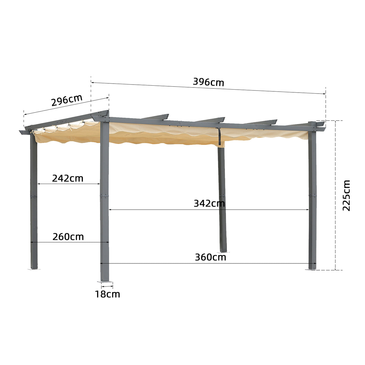 Angel Living Pergola aus Aluminium in anthrazit, Dachrohre aus Stahl, Verstellbares Dach aus Polyester