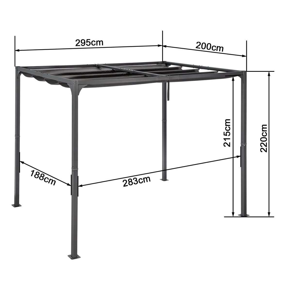 Angel Living Pergola aus einer Stahl-Aluminium-Kombination, 3 x 2 m, mit einziehbarem Dach, wasserdichtes Dach ohne Einfassung aus Polyester mit PU-Beschichtung, UV-beständig, für den Außenbereich: Garten, Terrasse