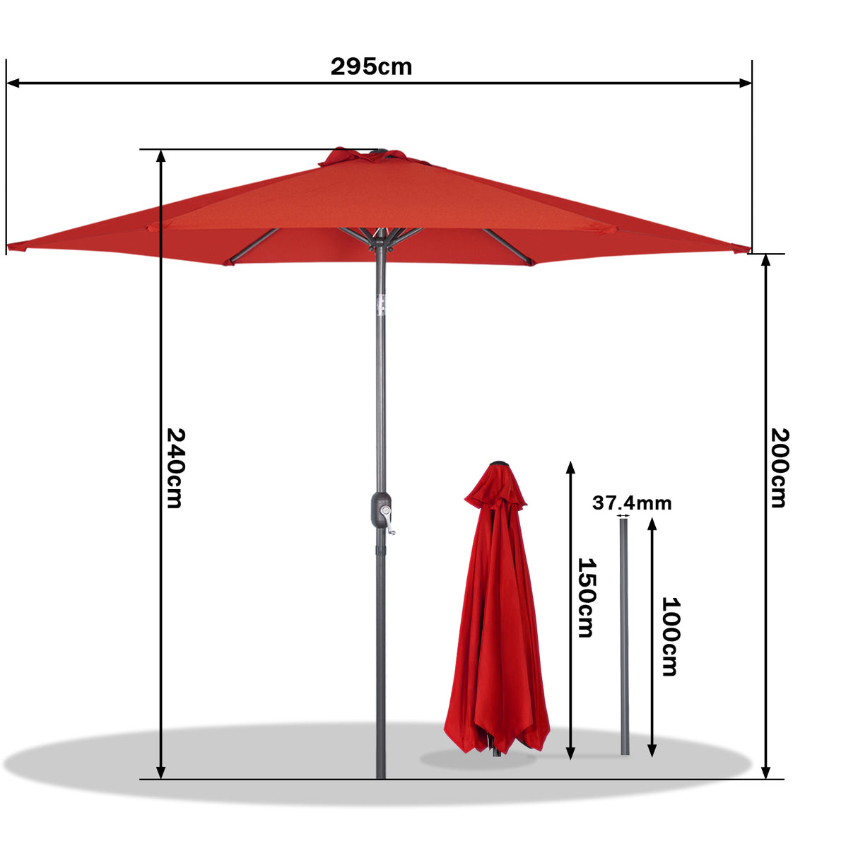 Angel Living Sonnenschirm Ø 300 cm Gartenschirm Marktschirm Terrassenschirm Taupe Rund Sonneschirm Sonnenschutz aus Metall und Polyester UV50+