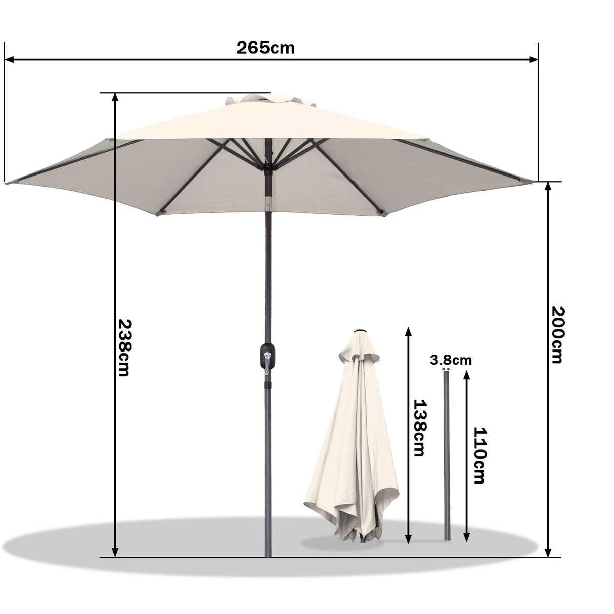 Angel Living Sonnenschirm Ø 270 cm Gartenschirm Marktschirm Terrassenschirm Taupe Rund Sonneschirm Sonnenschutz aus aus Metall, Stahl und Polyester UV50+