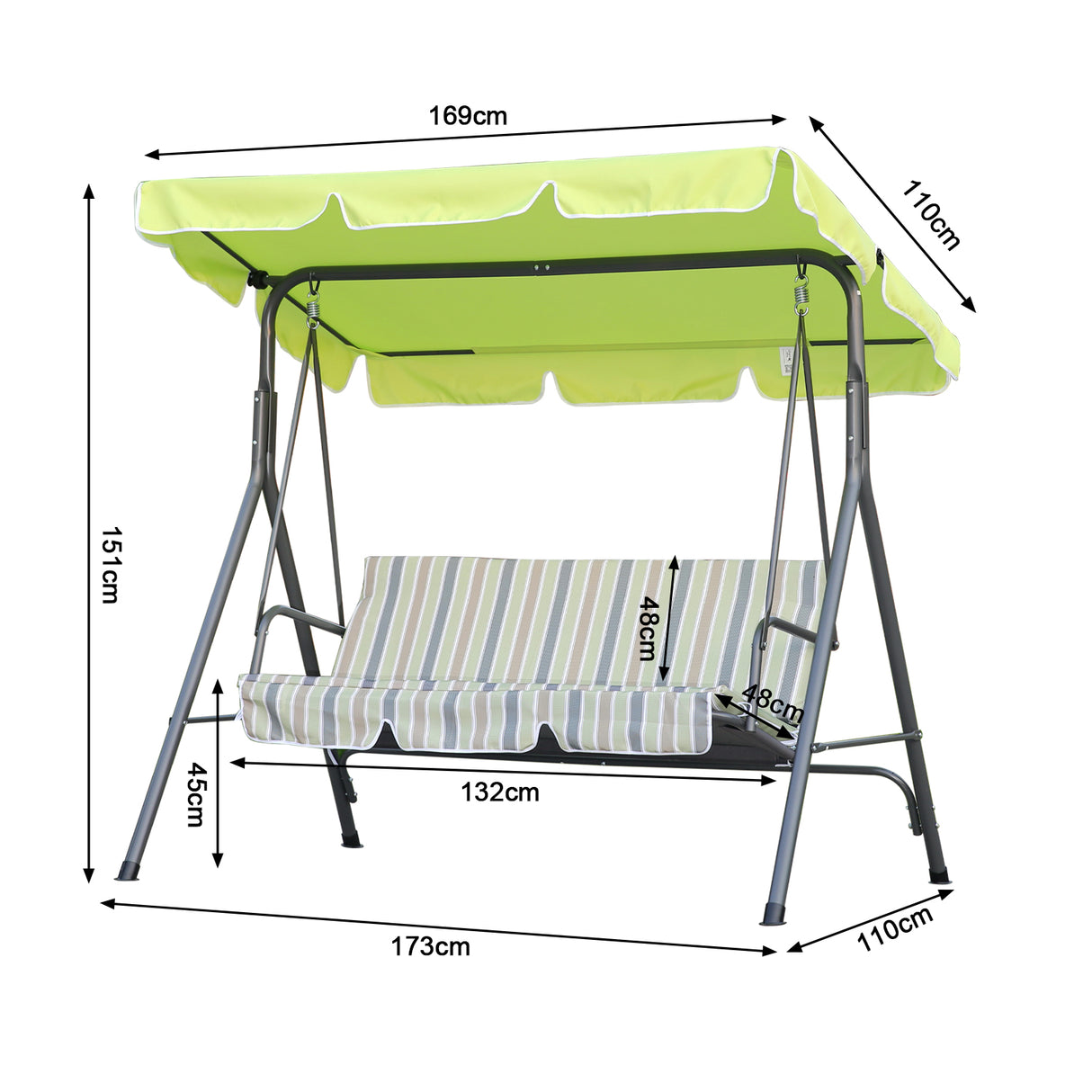 Hollywoodschaukel Gartenschaukel 3 Sitzer mit Sonnenschutz 173x110x151cm