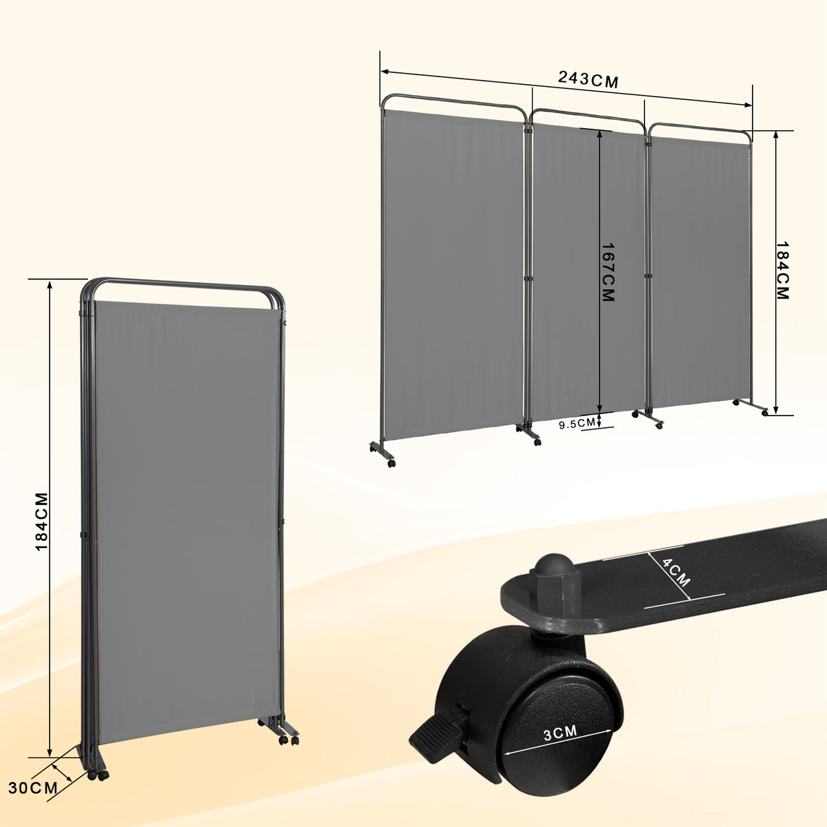 Angel Living Paravent 3 Teilig 243x184 cm, Faltbare Trennwand Spanische Wand Raumteiler, Dekorativer Paravent als Raumtrenner für Wohnzimmer Büro Balkon