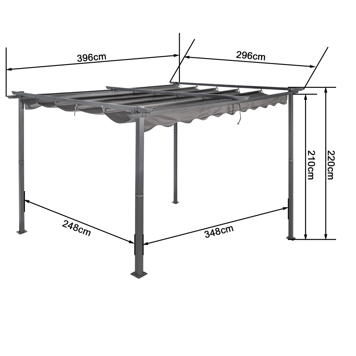 Angel Living Pergola aus einer Stahl-Aluminium-Kombination mit einziehbarem Dach, wasserdichtes Dach aus Polyester mit PU-Beschichtung, UV-beständig, für den Außenbereich: Garten, Terrasse