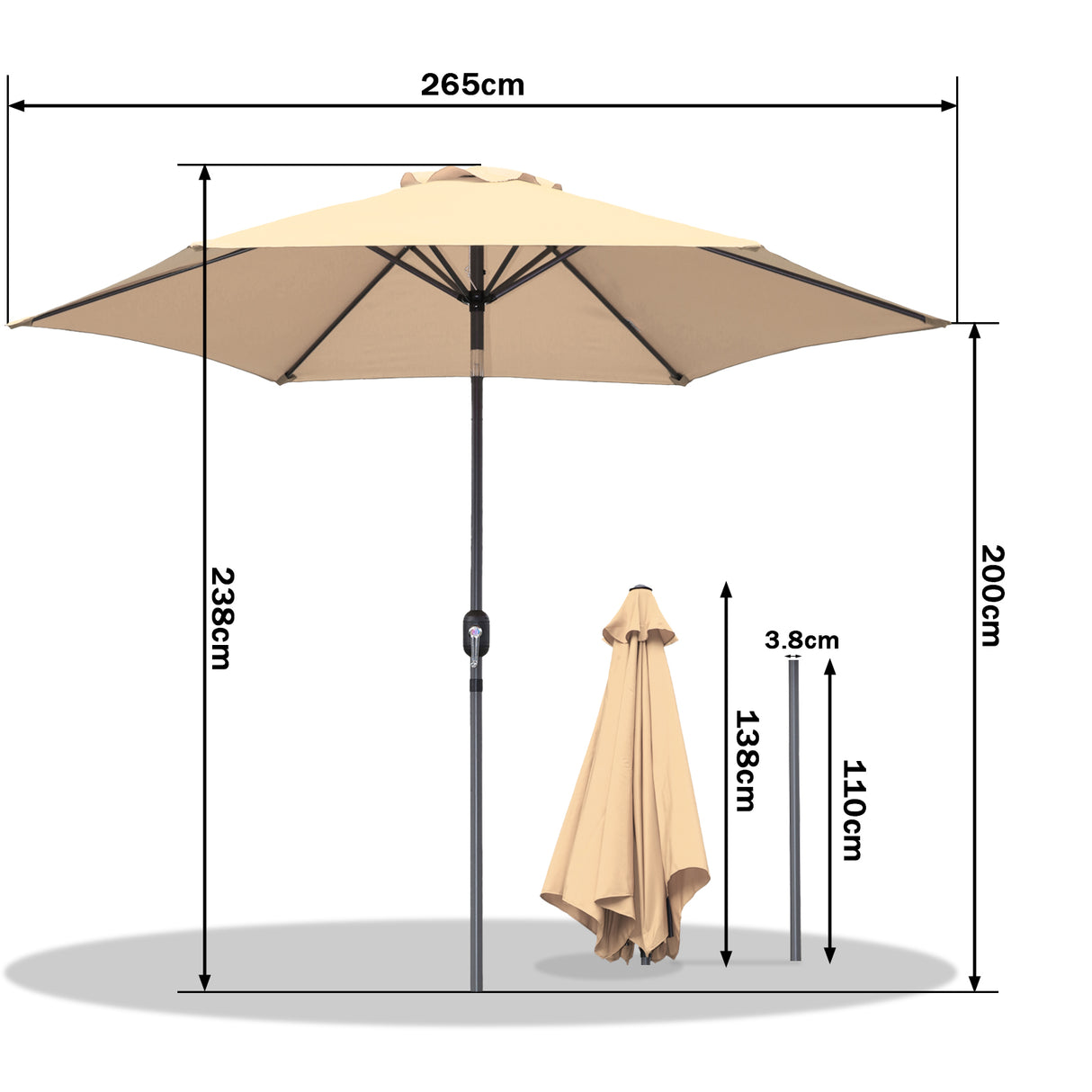 Angel Living Sonnenschirm Ø 270 cm Gartenschirm Marktschirm Terrassenschirm Taupe Rund Sonneschirm Sonnenschutz aus aus Metall, Stahl und Polyester UV50+