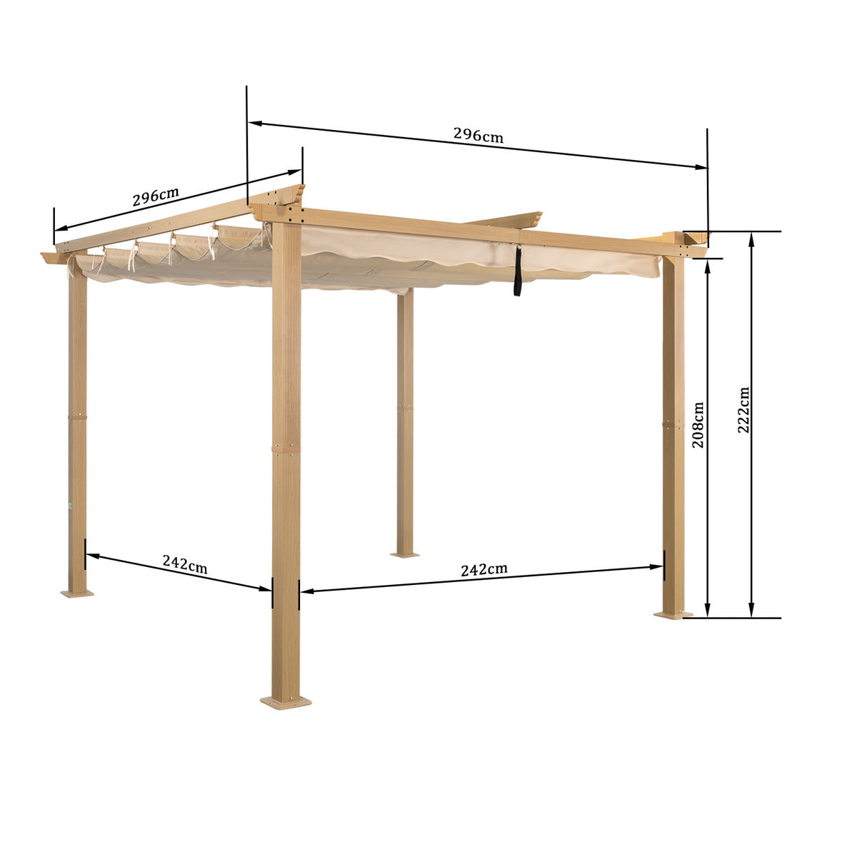Angel Living Garten Pergola Pavillon Gartenpavillon aus Aluminium in anthrazit, Dachrohre aus Stahl, Verstellbares Dach aus Polyester Cremegelb