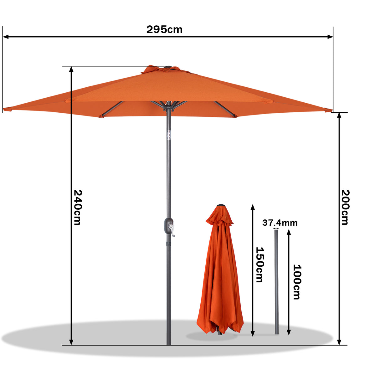 Angel Living Sonnenschirm Ø 300 cm Gartenschirm Marktschirm Terrassenschirm Taupe Rund Sonneschirm Sonnenschutz aus Metall und Polyester UV50+