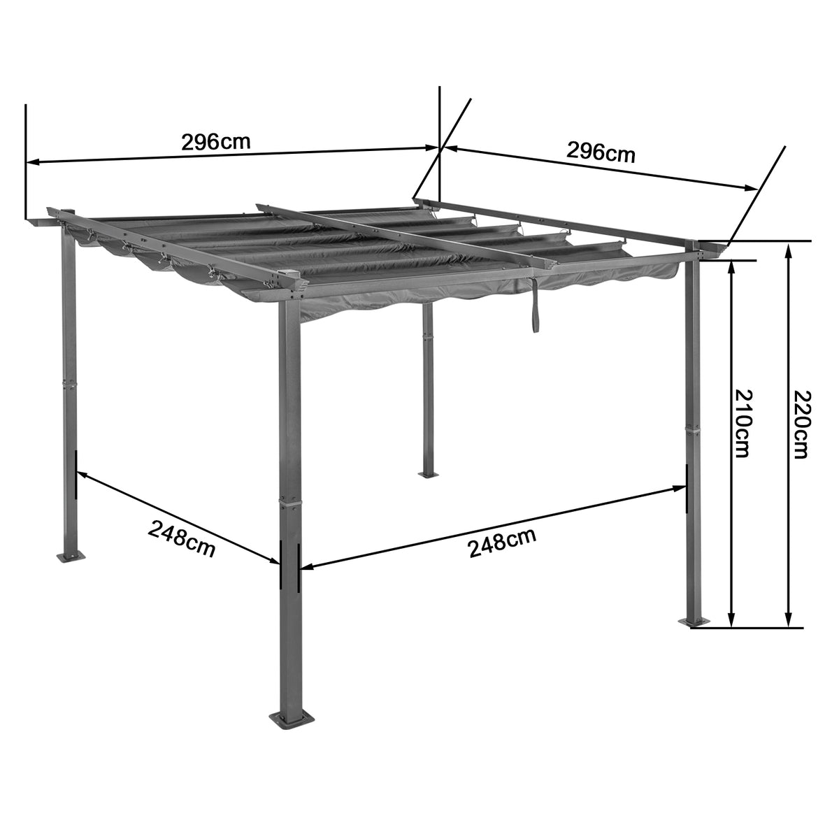 Angel Living Pergola aus einer Stahl-Aluminium-Kombination mit einziehbarem Dach, wasserdichtes Dach aus Polyester mit PU-Beschichtung, UV-beständig, für den Außenbereich: Garten, Terrasse