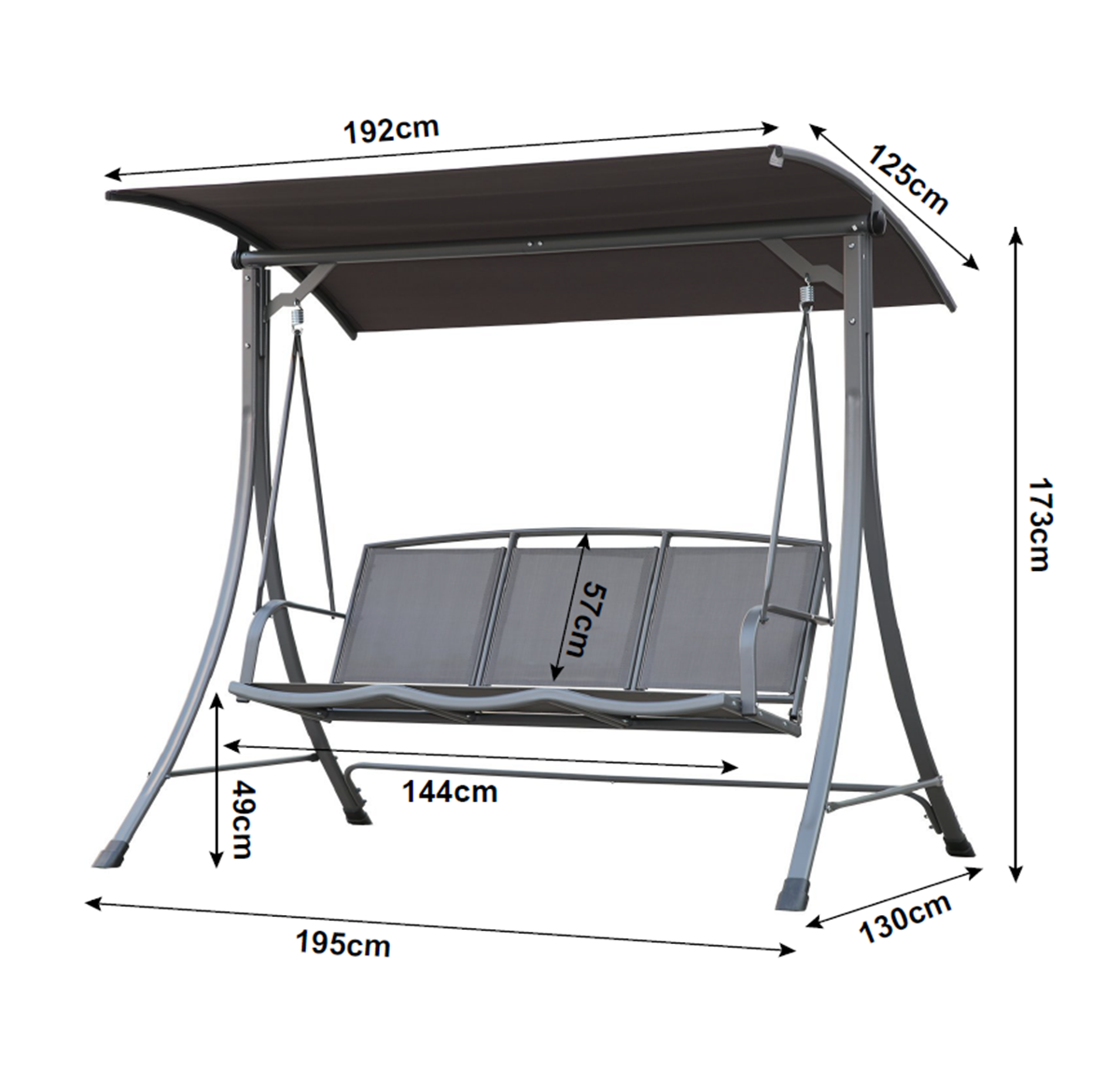 Angel Living 5869200 Hollywoodschaukel Gartenschaukel 3 Sitzer mit Sonnenschutz aus Stahl,Polyester