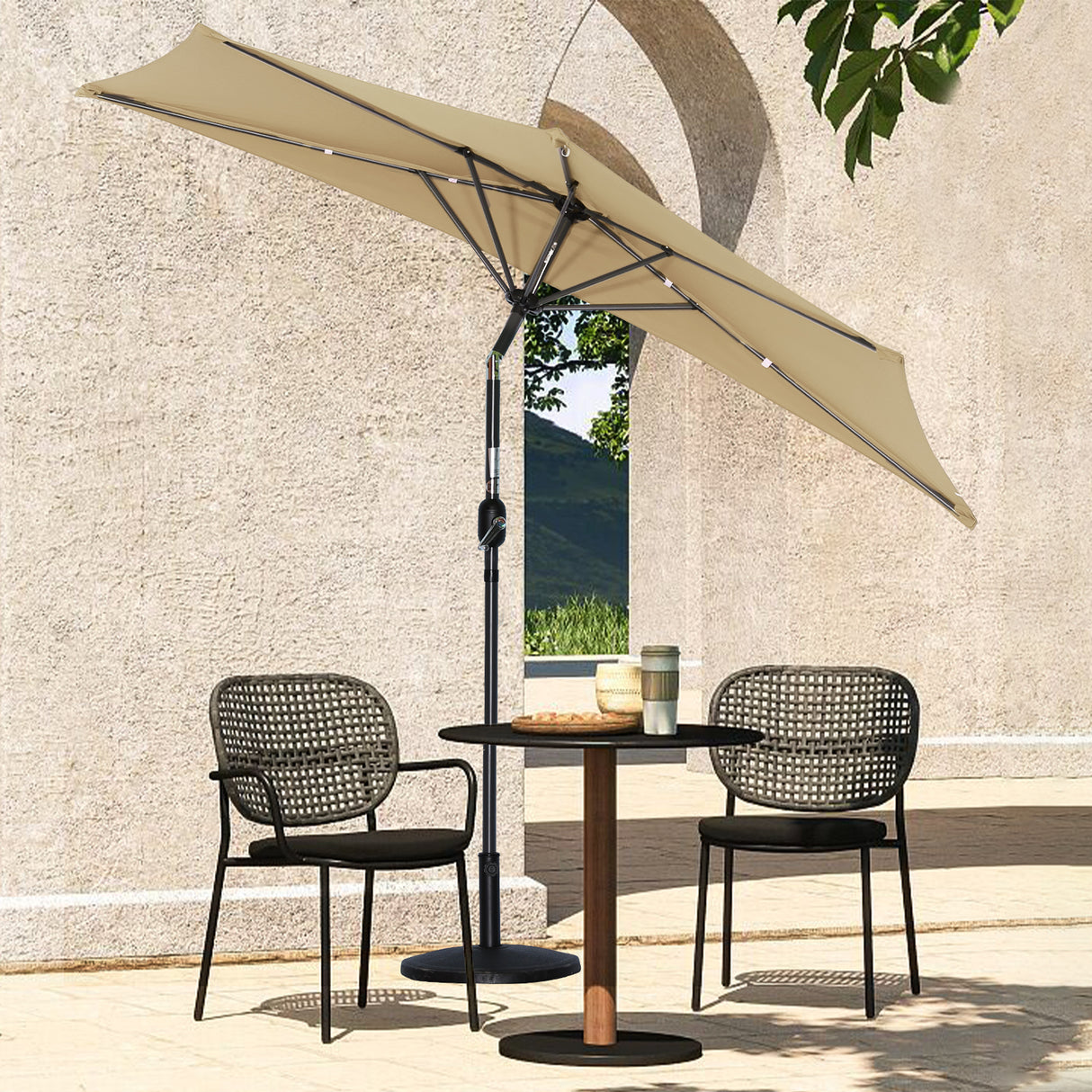 Angel Living 270cm semicircular parasol, market umbrella, patio umbrella with crank for garden, patios, courtyards, swimming pools, with UV protection 40+