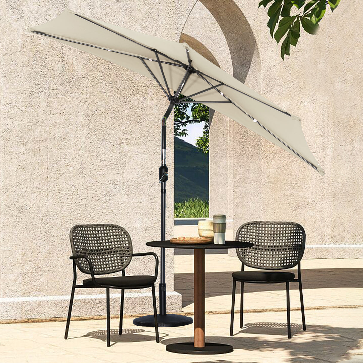 Angel Living 270cm semicircular parasol, market umbrella, patio umbrella with crank for garden, patios, courtyards, swimming pools, with UV protection 40+