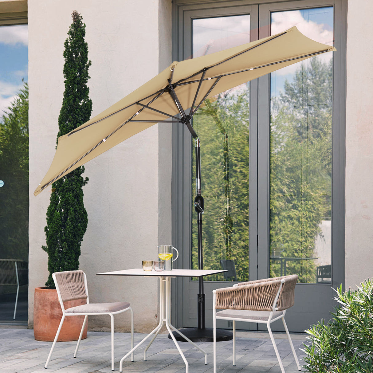 270cm Halbrund Sonnenschirm,Terrassenschirm mit Kurbel, mit UV-Schutz 40+