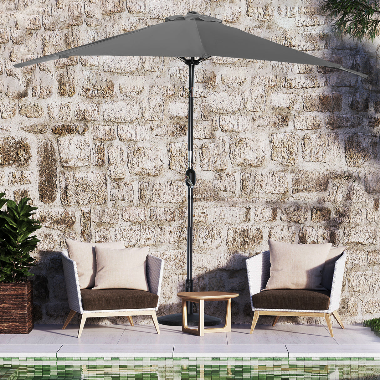 270cm Halbrund Sonnenschirm,Terrassenschirm mit Kurbel, mit UV-Schutz 40+