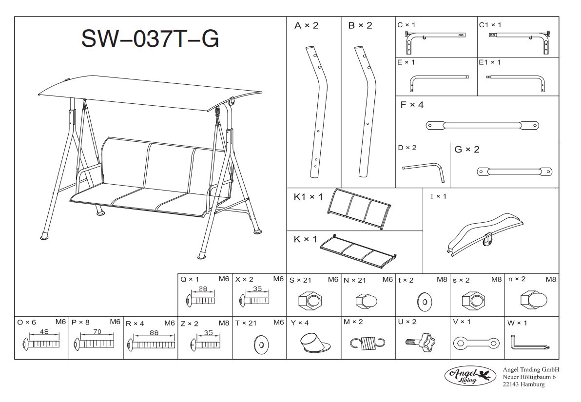 Repuesto del techo del Columpio SW-037T-G