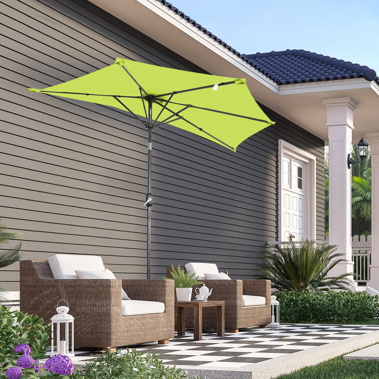 Angel Living 2.7M Halber Sonnenschirm mit Kurbel und Neigbar, UV-Schutz Marktschirm für Terrasse,Poolbereich,Balkon & Garten