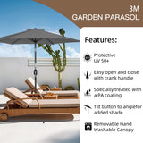 Angelo Living Parasol s 300 cm Giardino Umbrella Mercato Umbrella Umbrella Umbrella Taupe Round Sunshade Crema solare in alluminio e poliestere UV50