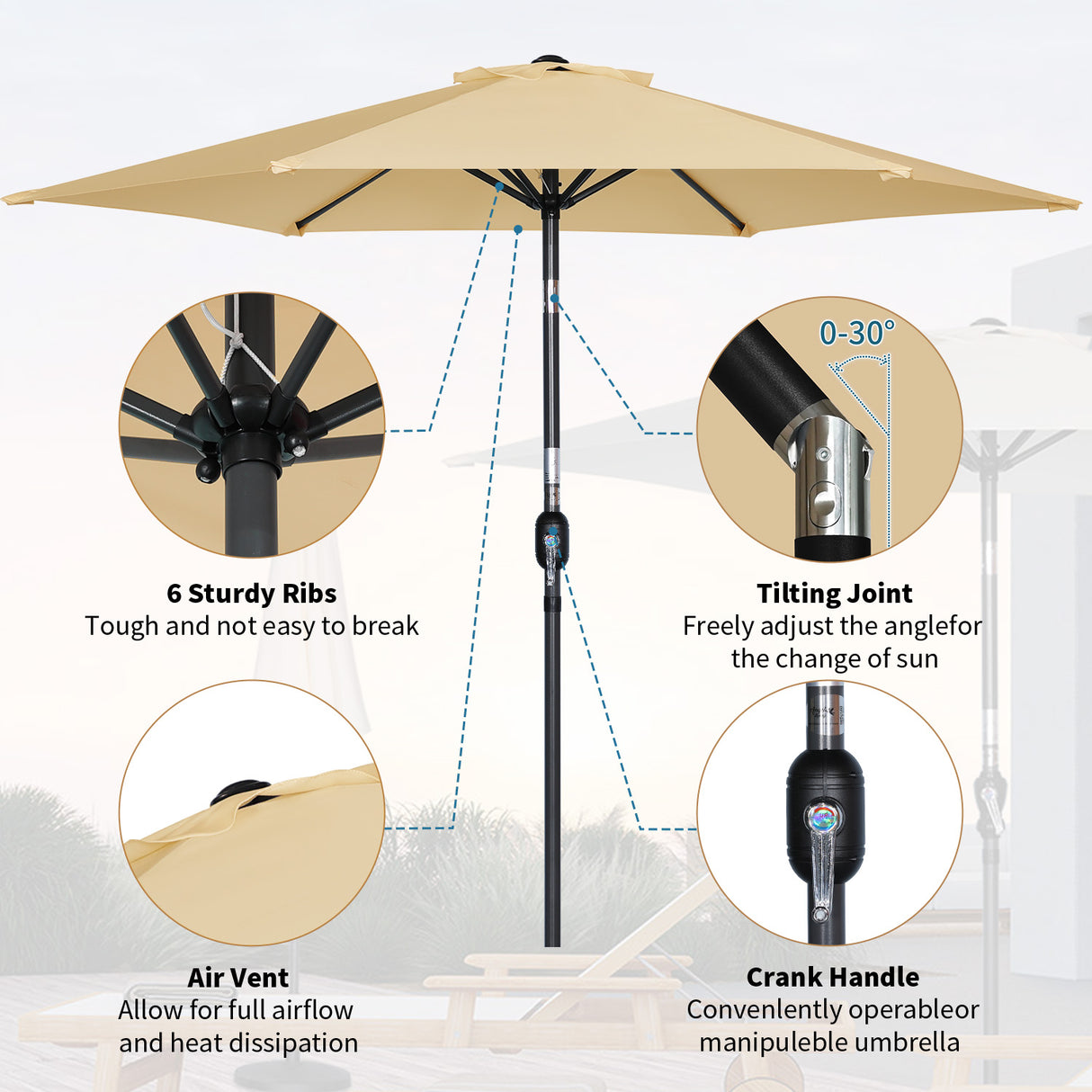 Angel Living parasol Ø 270 cm parasol de jardin parasol de marché parasol de jardin parasol rond taupe en aluminium, acier et polyester UV50 +