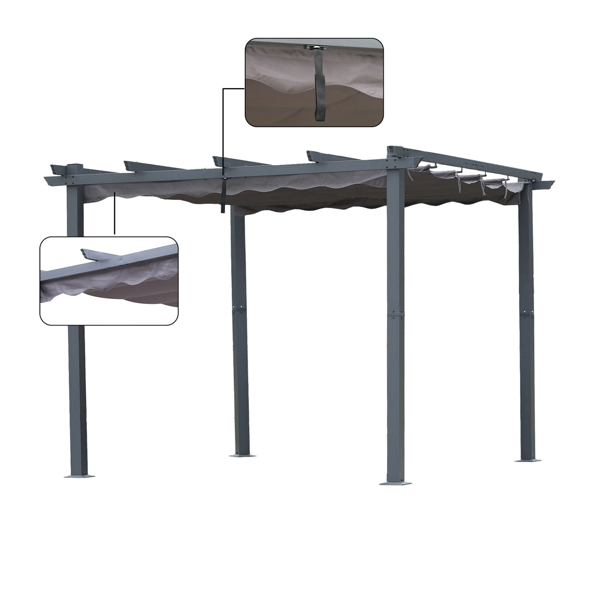 Pergola aus Aluminium in anthrazit, Dachrohre aus Stahl, Verstellbares Dach aus Polyester
