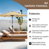 Angel Living Parasol s 300 cm Garden Umbrella Market Umbrella Umbrella Umbrella Taupe Round Sunshade Sunshade Sunscreen screen made of aluminium and polyester UV50