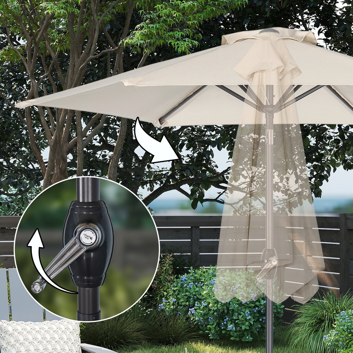 Angel Living Sonnenschirm 2.3M mit Kurbel und Neigbar, Gartenschirm Marktschirm Terrassenschirm Taupe Rund Sonneschirm Sonnenschutz aus Polyester UV50+