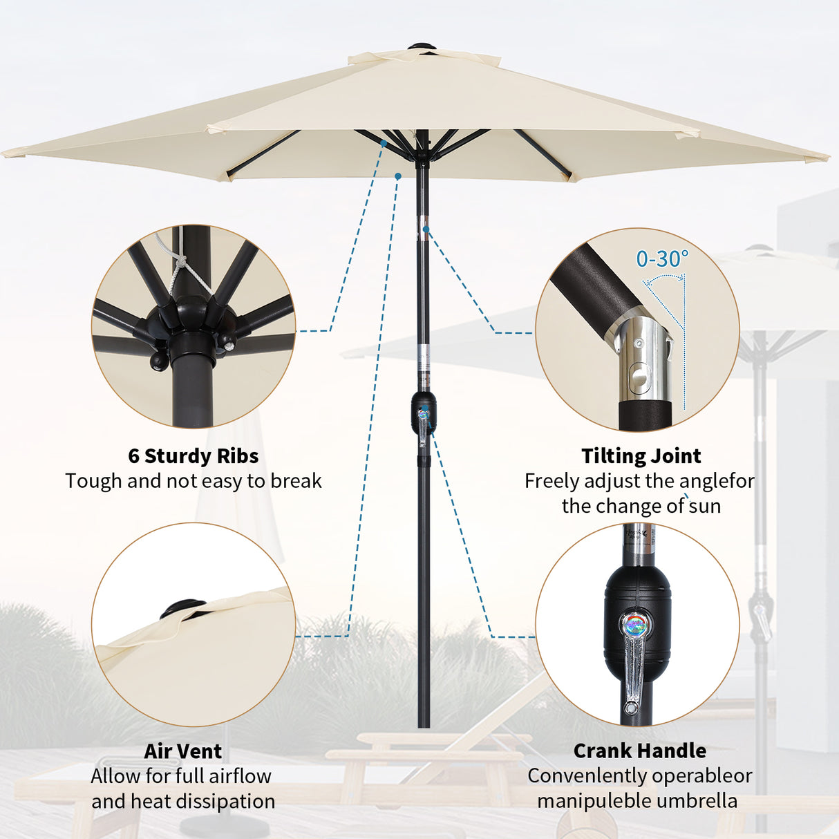 Angelo Living Parasol s 300 cm Giardino Umbrella Mercato Umbrella Umbrella Umbrella Taupe Round Sunshade Crema solare in alluminio e poliestere UV50