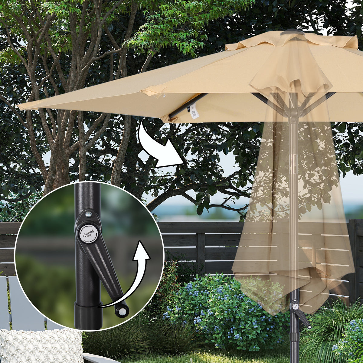 Angel Living Sonnenschirm 2M mit Kurbel und Neigbar, Gartenschirm Marktschirm Terrassenschirm Taupe Rund Sonneschirm Sonnenschutz aus Polyester UV50+