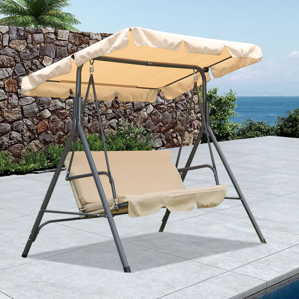 Hollywoodschaukel Gartenschaukel 3 Sitzer mit Sonnenschutz 173x110x151cm