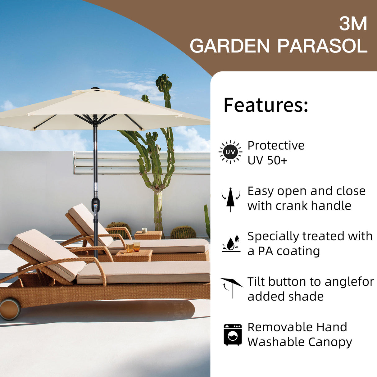 Angel Living Parasol s 300 cm Garden Umbrella Market Umbrella Umbrella Umbrella Taupe Round Sunshade Sunshade Sunscreen screen made of aluminium and polyester UV50