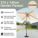Angel Living 210 × 140 cm Sonnenschirm Balkonschirm Kurbelschirm Marktschirm Gartenschirm Kippbarer Gartenschirm Sonnenschutz UV 50+ Rechteckig