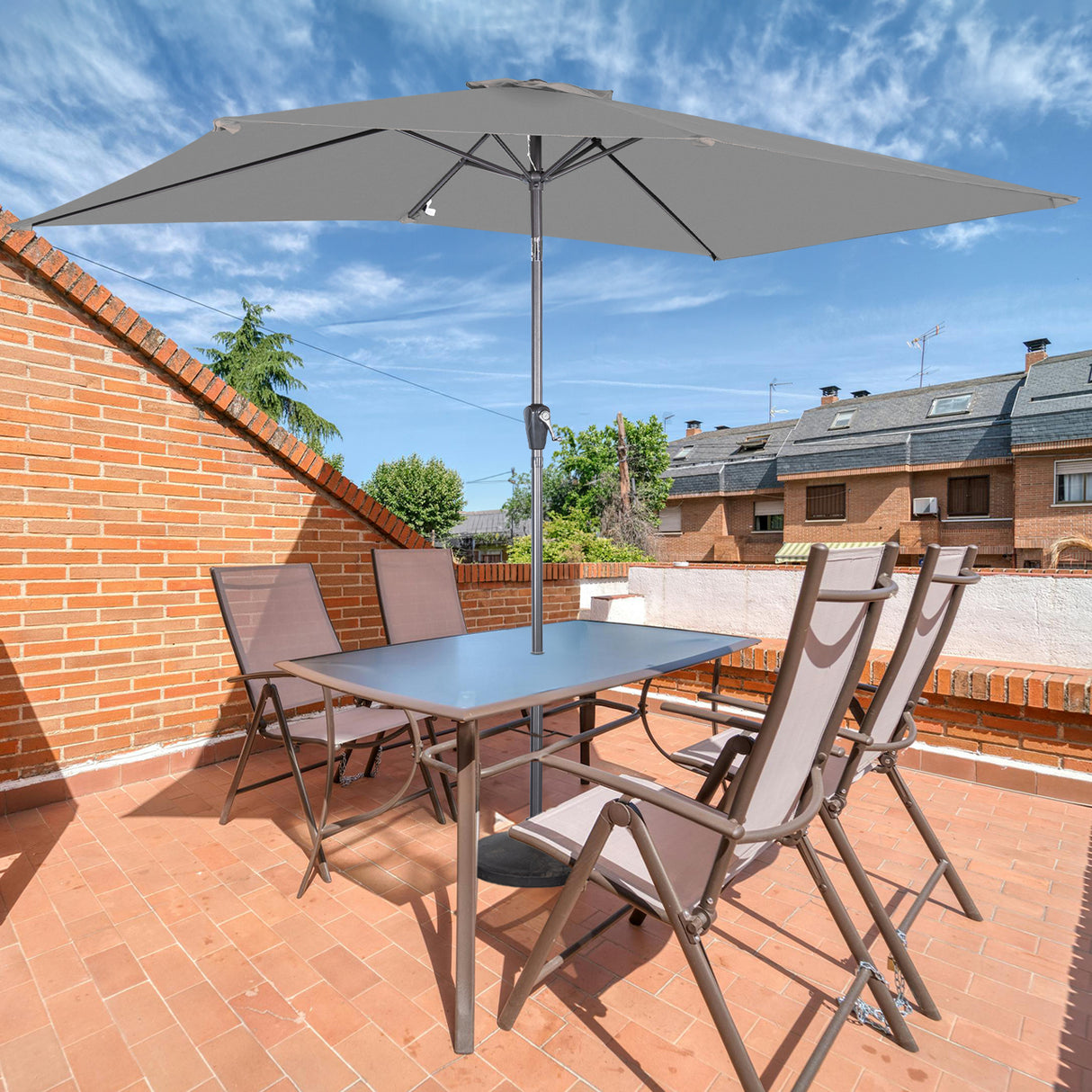 Angel Living 200 x 300 cm Sonnenschirm Rechteckig Marktschirm Terrassenschirm aus Metall mit Kurbel und Neigung für Gartenterrasse,mit UV-Schutz 40+