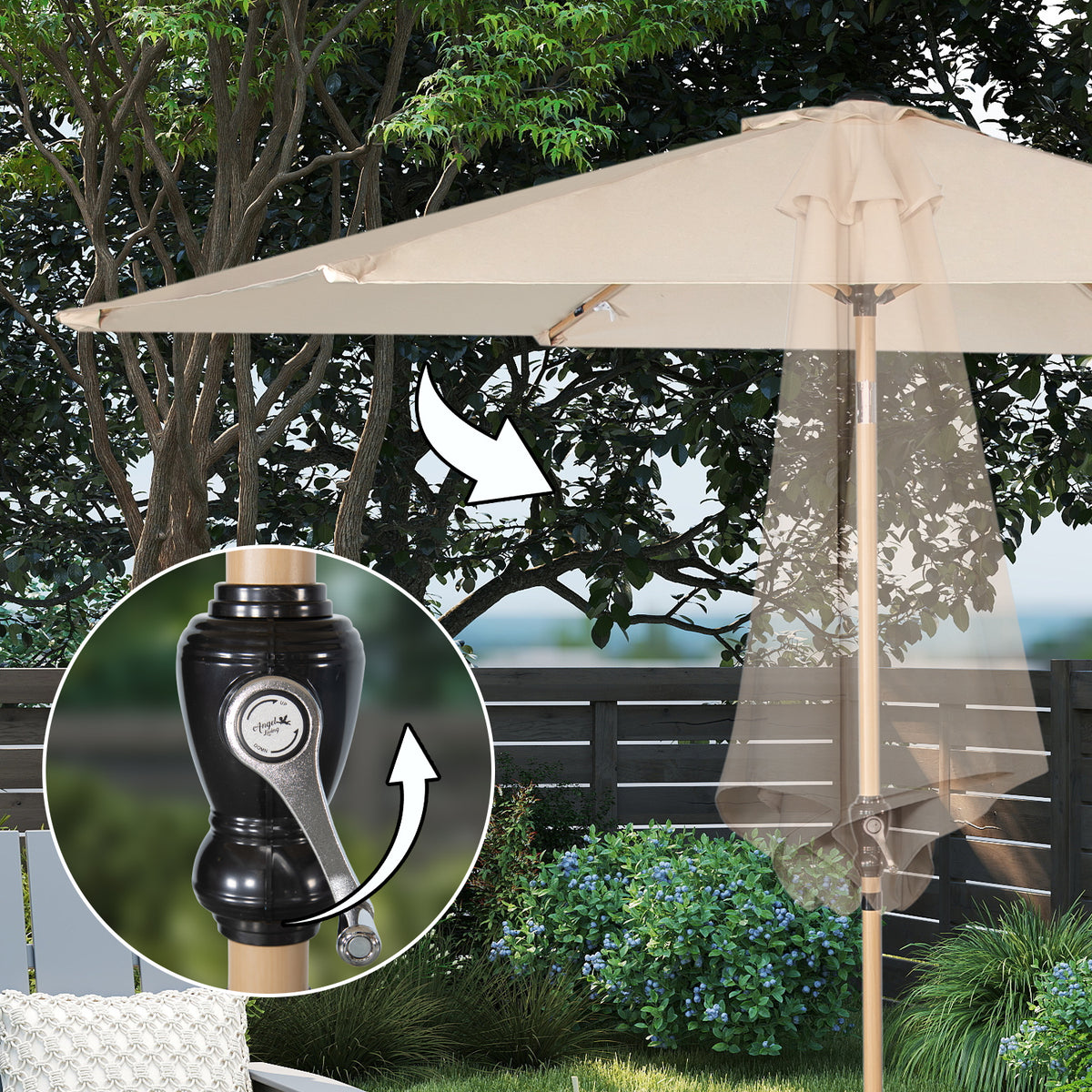 Angel Living Sonnenschirm Ø 270 cm Gartenschirm Marktschirm Terrassenschirm Taupe Rund Sonneschirm Sonnenschutz aus aus Metall, Stahl und Polyester UV50+