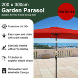 300x200cm Sonnenschirm Rechteck Sonneschirm aus aus Aluminium, Stahl und Polyester