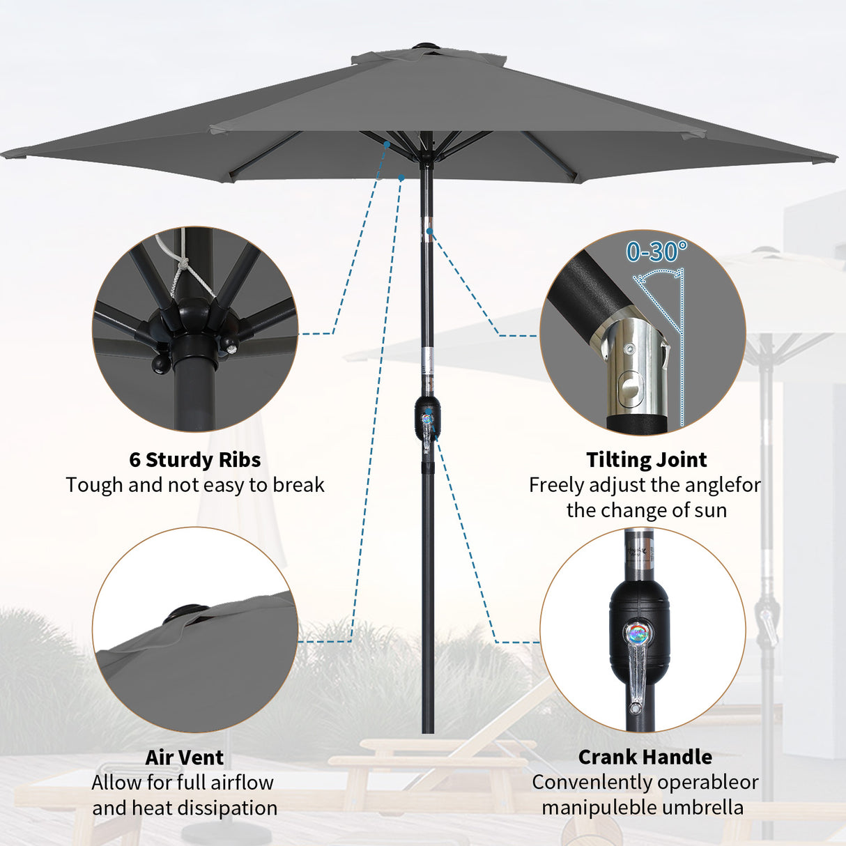 Angelo Living Parasol s 300 cm Giardino Umbrella Mercato Umbrella Umbrella Umbrella Taupe Round Sunshade Crema solare in alluminio e poliestere UV50