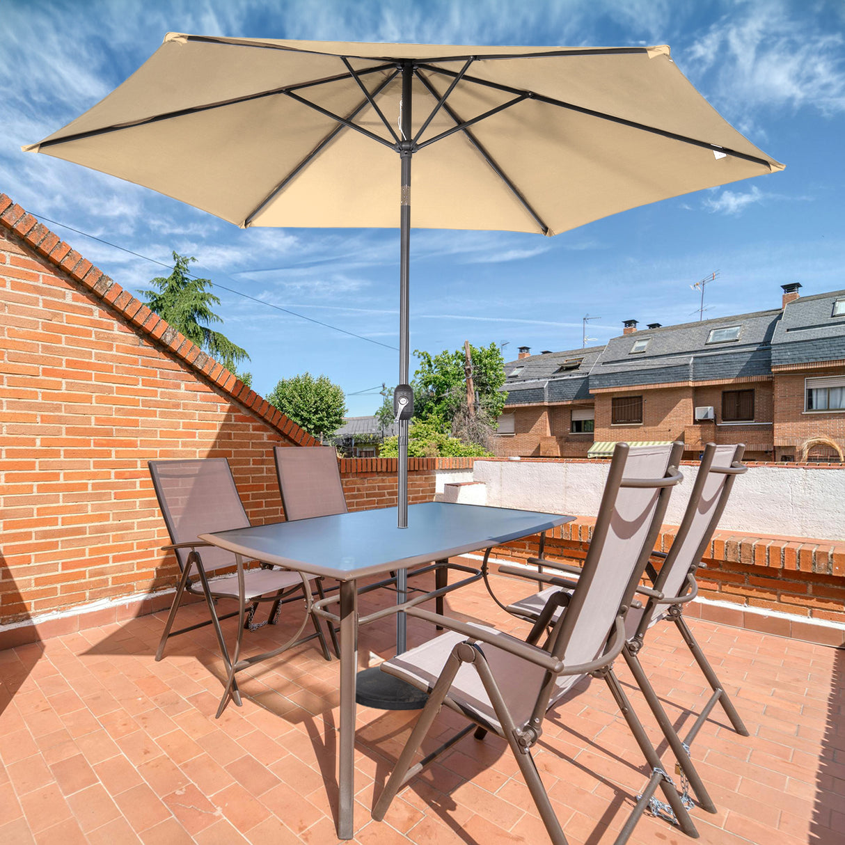 Angel Living Sonnenschirm Ø 300 cm Gartenschirm Marktschirm Terrassenschirm Taupe Rund Sonneschirm Sonnenschutz aus Metall und Polyester UV50+
