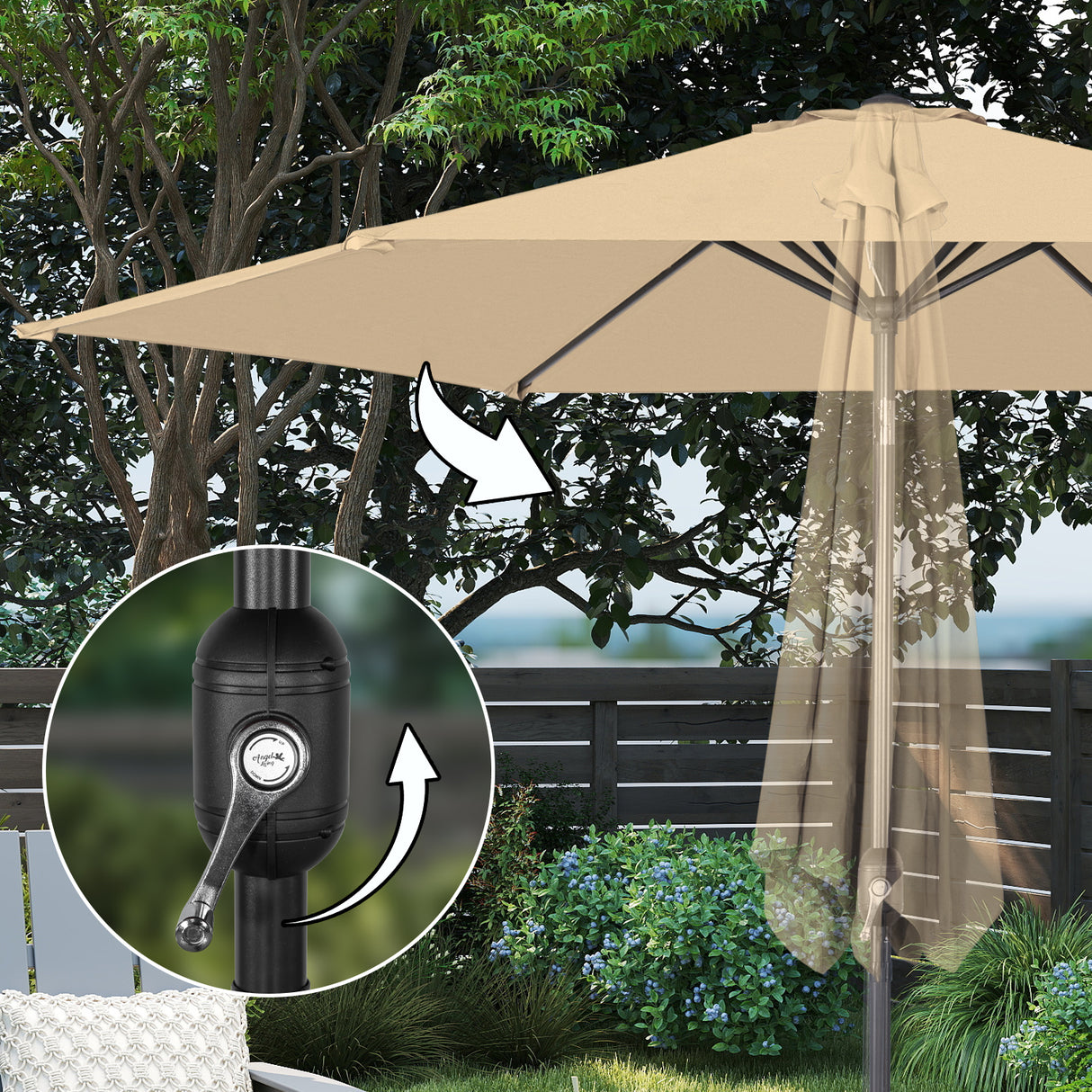 Angel Living Sonnenschirm Ø 300 cm Gartenschirm Marktschirm Terrassenschirm Taupe Rund Sonneschirm Sonnenschutz aus Metall und Polyester UV50+