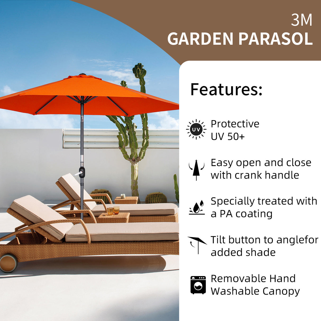 Angel Living Parasol s 300 cm Garden Umbrella Market Umbrella Umbrella Umbrella Taupe Round Sunshade Sunshade Sunscreen screen made of aluminium and polyester UV50