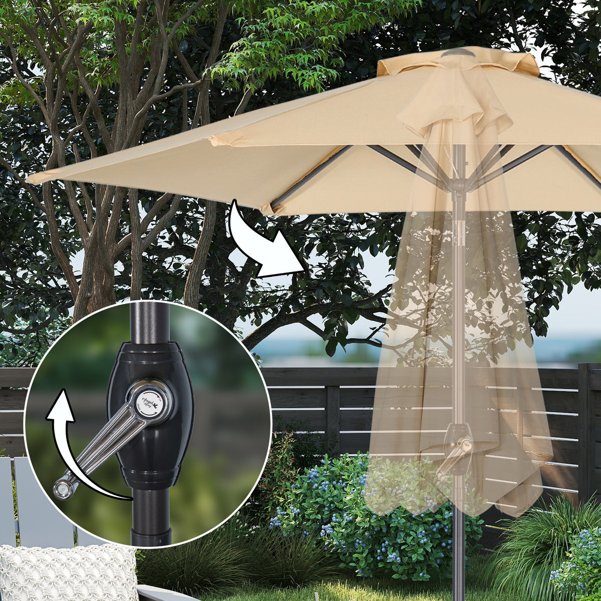 Angel Living Sonnenschirm 2.3M mit Kurbel und Neigbar, Gartenschirm Marktschirm Terrassenschirm Taupe Rund Sonneschirm Sonnenschutz aus Polyester UV50+