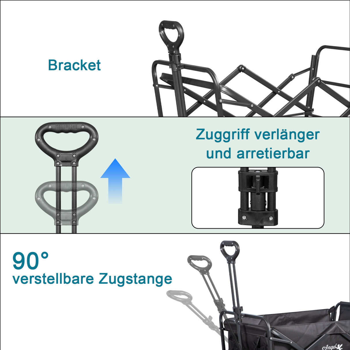 Angel Living Bollerwagen Faltbar 350L mit tragkraft bis150KG, Handwagen Klappbar, Faltbarer Campingwagen mit höhenverstellbarem Griff und hinterer Türöffnung, leicht und platzsparend, stabil