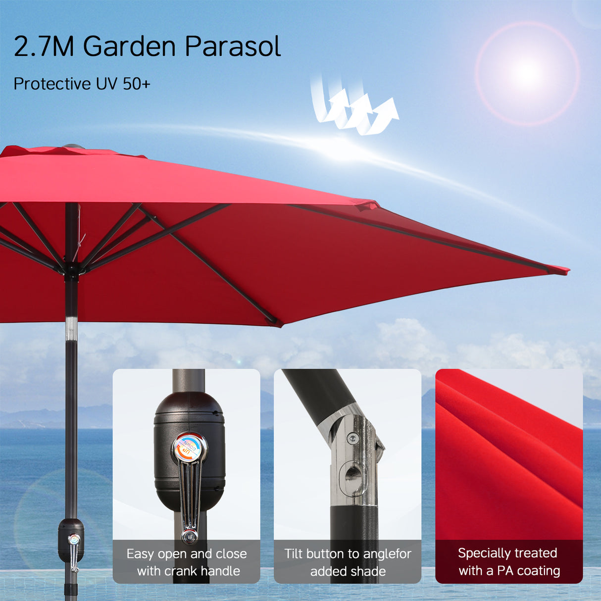 Angel Living Sonnenschirm Ø 270 cm Gartenschirm Marktschirm Terrassenschirm Taupe Rund Sonneschirm Sonnenschutz aus aus Metall, Stahl und Polyester UV50+