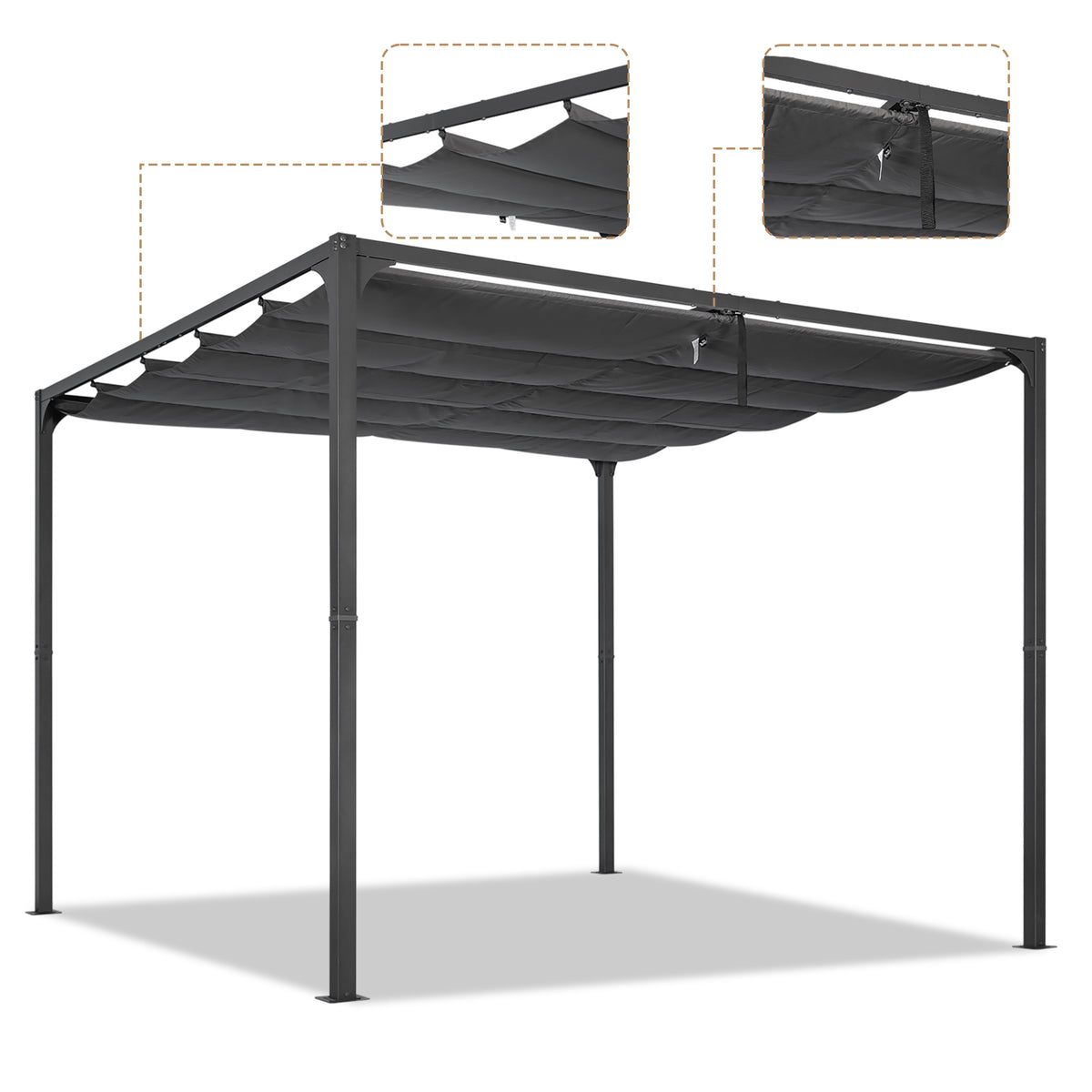 Angel Living Pergola aus einer Stahl-Aluminium-Kombination mit einziehbarem Dach, wasserdichtes Dach ohne Einfassung aus Polyester mit PU-Beschichtung, UV-beständig, für den Außenbereich: Garten, Terrasse