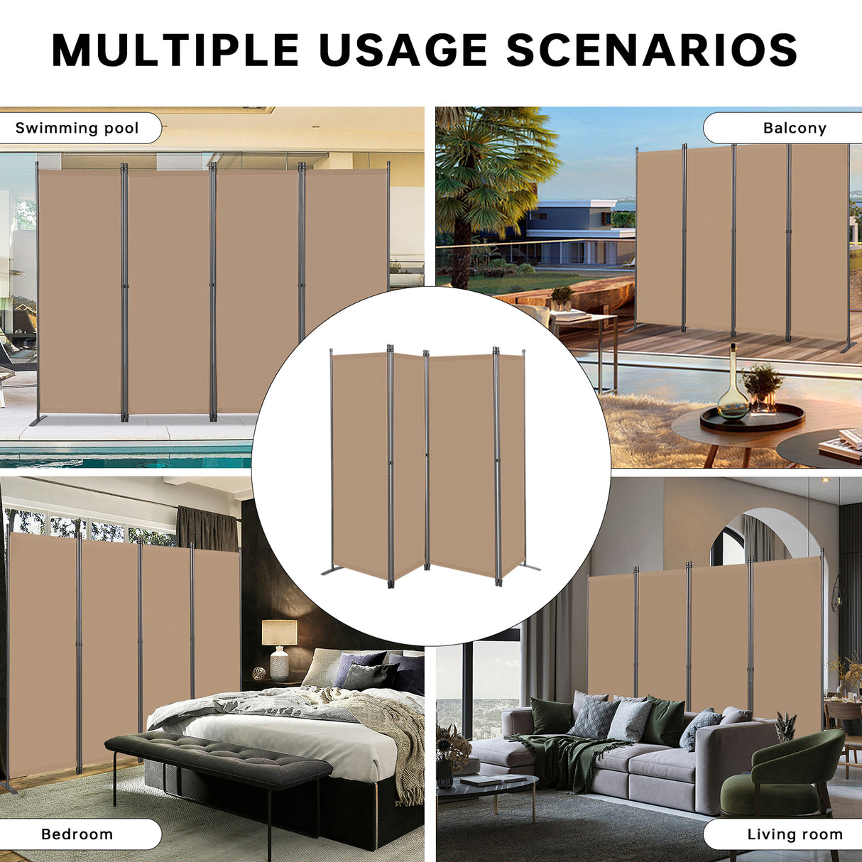 Angel Living Screen 4-part privacy screen, folding screen room divider privacy screen made of steel and polyester