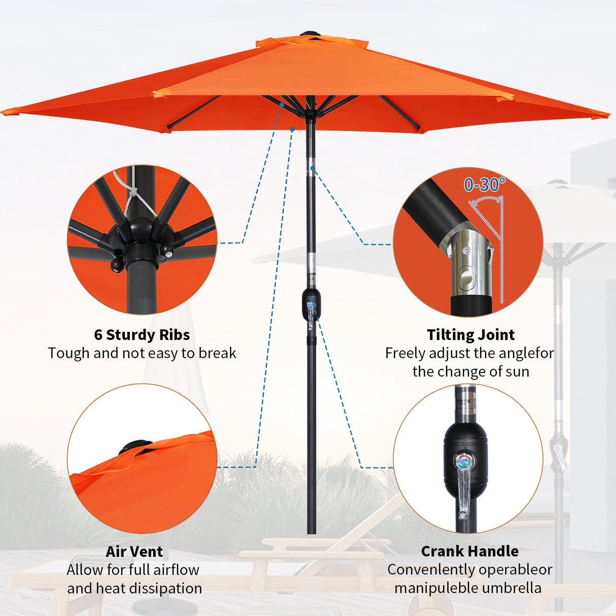 Angelo Living Parasol s 300 cm Giardino Umbrella Mercato Umbrella Umbrella Umbrella Taupe Round Sunshade Crema solare in alluminio e poliestere UV50