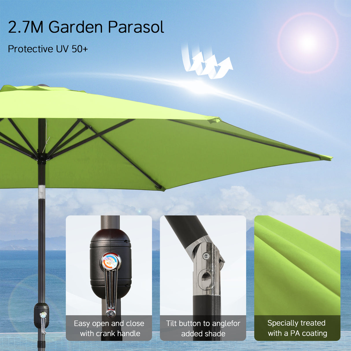 Angel Living Sonnenschirm Ø 270 cm Gartenschirm Marktschirm Terrassenschirm Taupe Rund Sonneschirm Sonnenschutz aus aus Metall, Stahl und Polyester UV50+