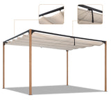 Angel Living Pergola aus einer Stahl-Aluminium-Kombination, 3 x 4 m, mit Einziehbarem Dach, Wasserdichtes Dach ohne Einfassung aus Polyester mit PU-Beschichtung, UV-beständig, für den Außenbereich: Garten, Terrasse (Cremegelb)