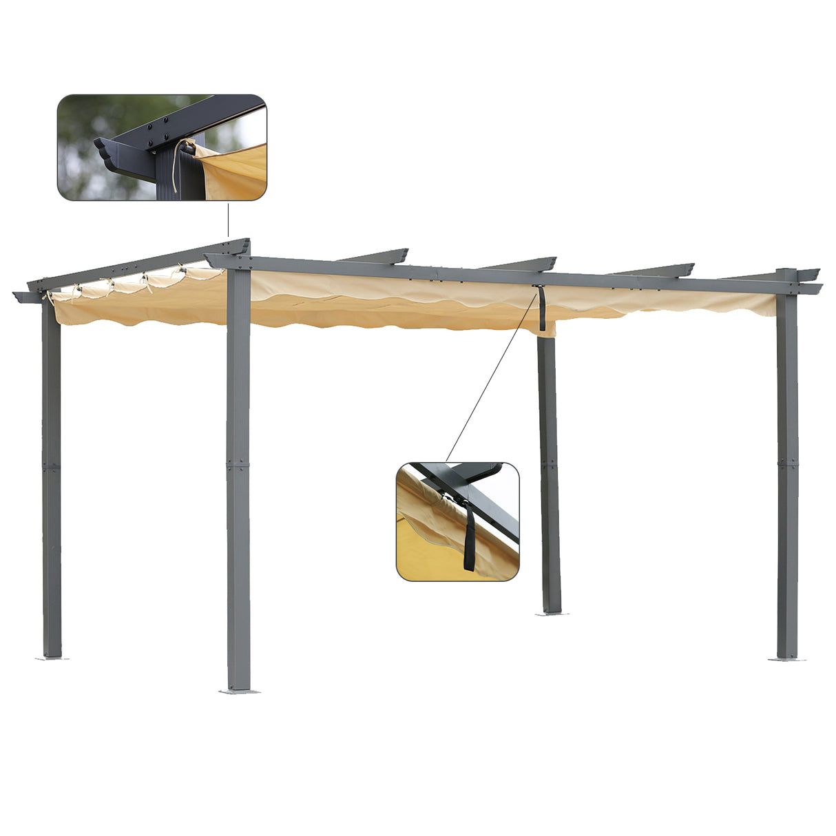 Pergola aus Aluminium in anthrazit, Dachrohre aus Stahl, Verstellbares Dach aus Polyester