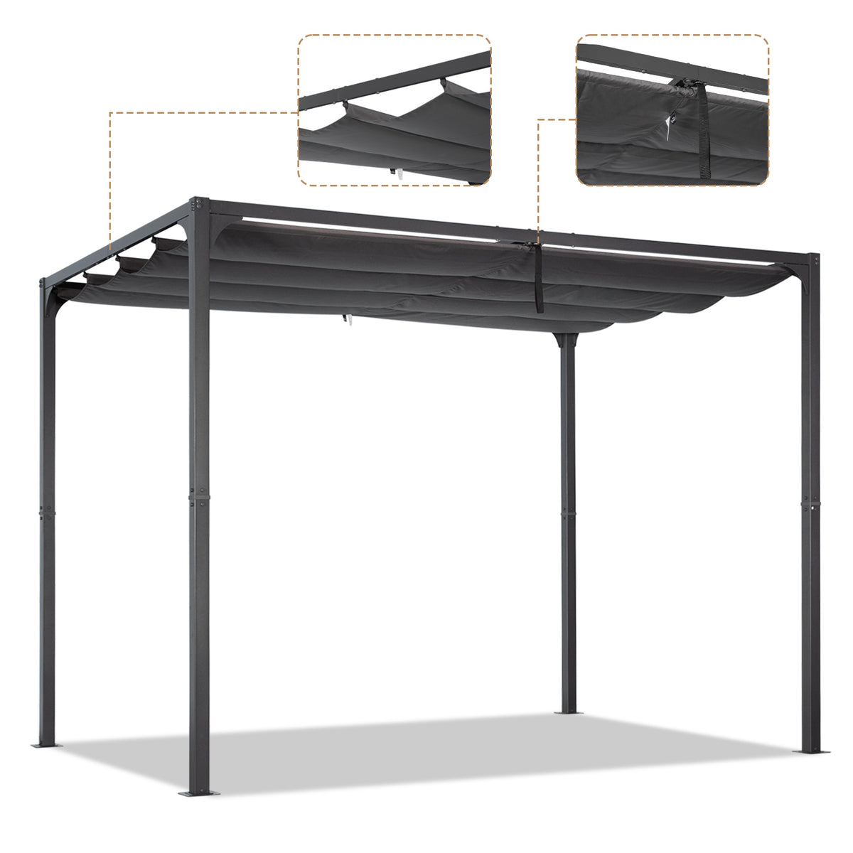 Angel Living Pergola aus einer Stahl-Aluminium-Kombination, 3 x 2 m, mit einziehbarem Dach, wasserdichtes Dach ohne Einfassung aus Polyester mit PU-Beschichtung, UV-beständig, für den Außenbereich: Garten, Terrasse