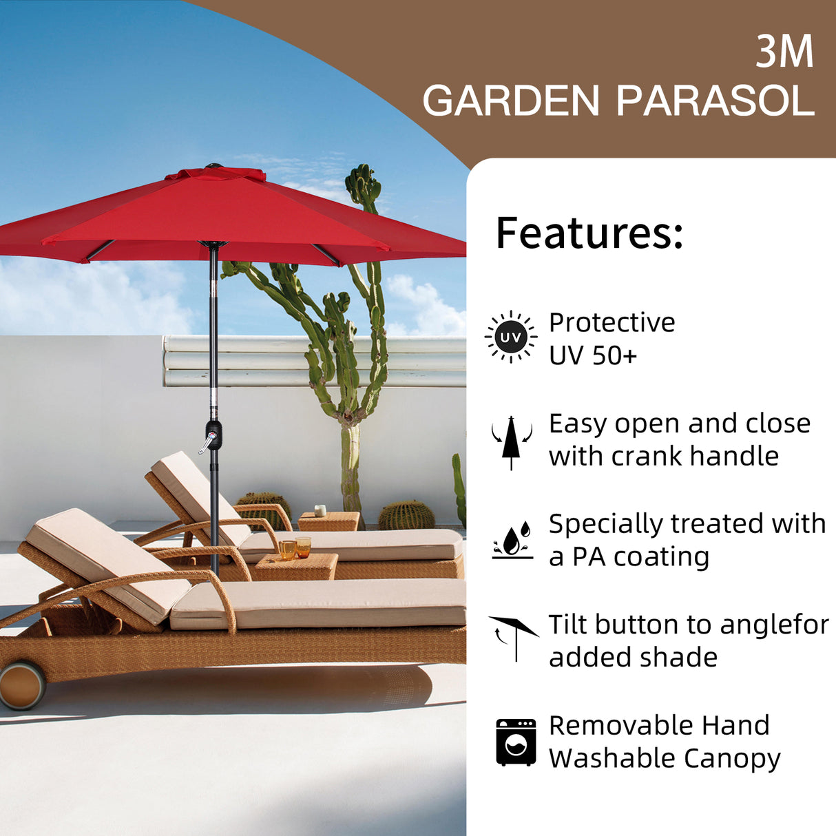 Angel Living Parasol s 300 cm Garden Umbrella Market Umbrella Umbrella Umbrella Taupe Round Sunshade Sunshade Sunscreen screen made of aluminium and polyester UV50