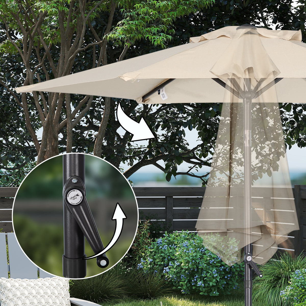 Angel Living Sonnenschirm 2M mit Kurbel und Neigbar, Gartenschirm Marktschirm Terrassenschirm Taupe Rund Sonneschirm Sonnenschutz aus Polyester UV50+