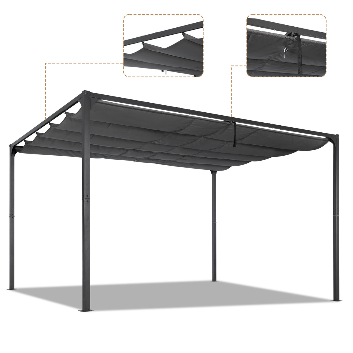 Angel Living Pergola aus einer Stahl-Aluminium-Kombination mit einziehbarem Dach, wasserdichtes Dach ohne Einfassung aus Polyester mit PU-Beschichtung, UV-beständig, für den Außenbereich: Garten, Terrasse