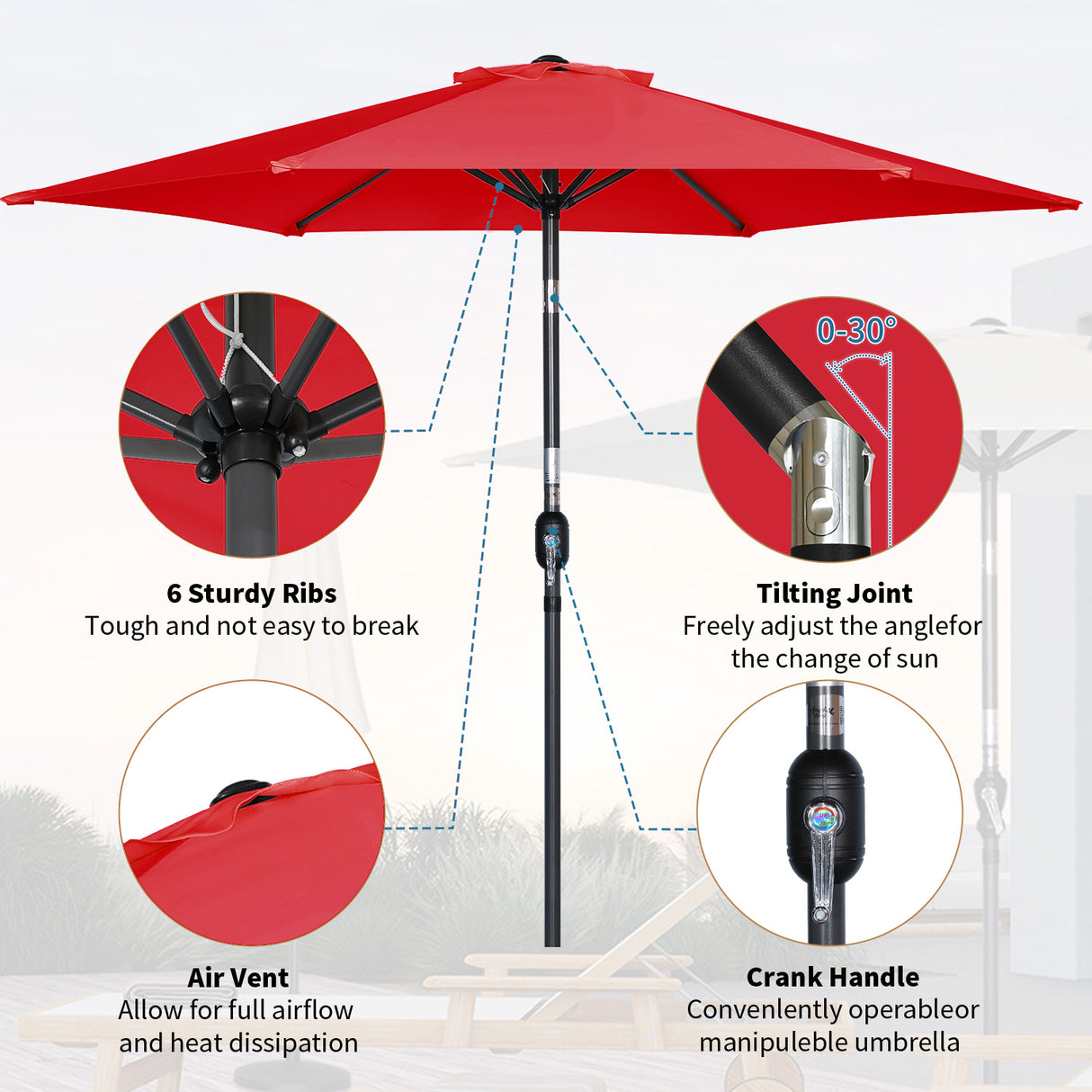 Angelo Living Parasol s 300 cm Giardino Umbrella Mercato Umbrella Umbrella Umbrella Taupe Round Sunshade Crema solare in alluminio e poliestere UV50