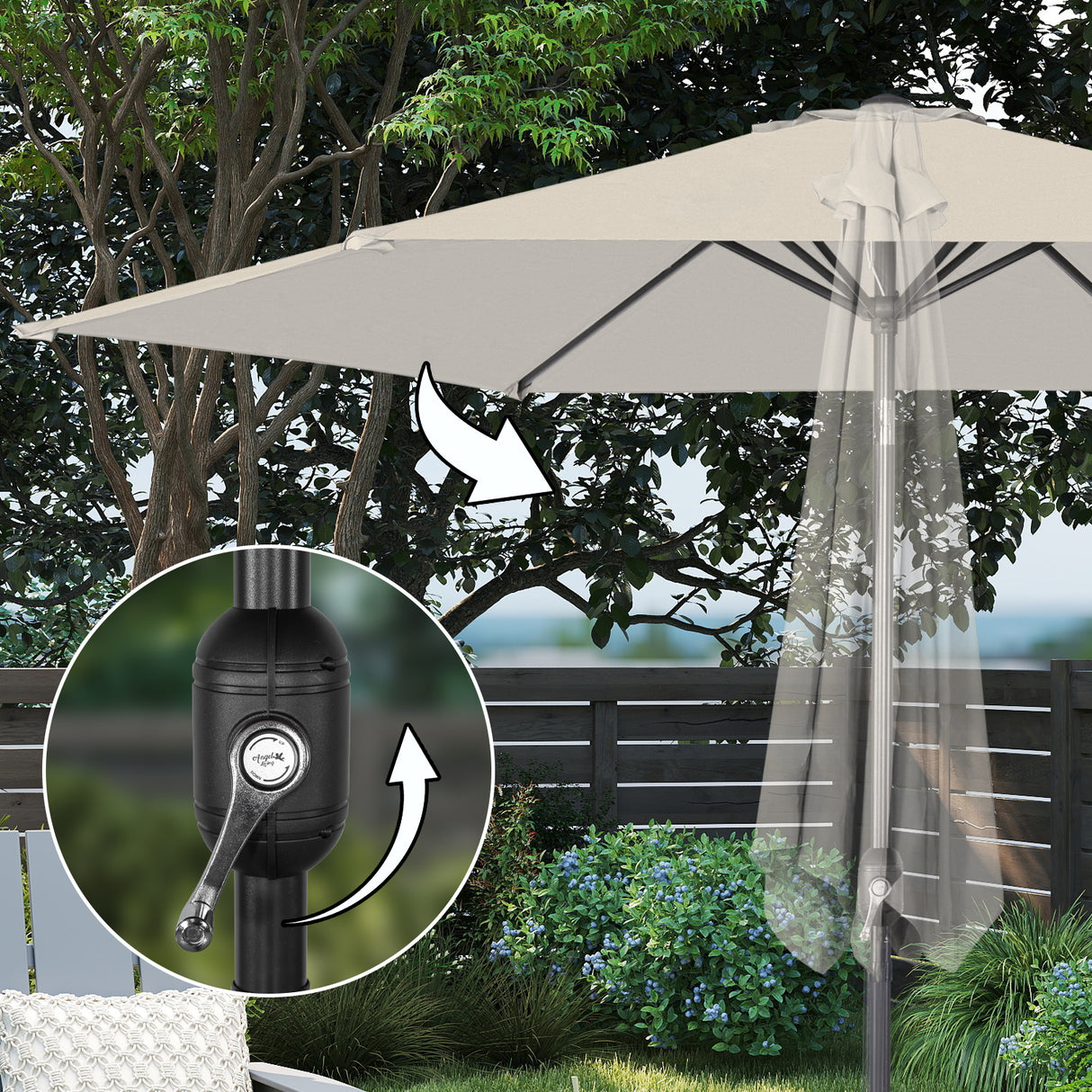 Angel Living Sonnenschirm Ø 300 cm Gartenschirm Marktschirm Terrassenschirm Taupe Rund Sonneschirm Sonnenschutz aus Metall und Polyester UV50+